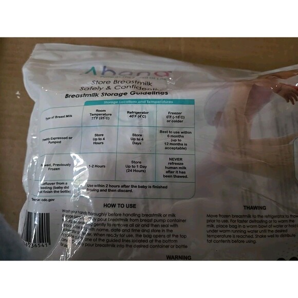 ABANA Pre Sterilized Breast Milk Bags 100 Count New Sealed, Breastfeed BPA Free - Picture 4 of 4